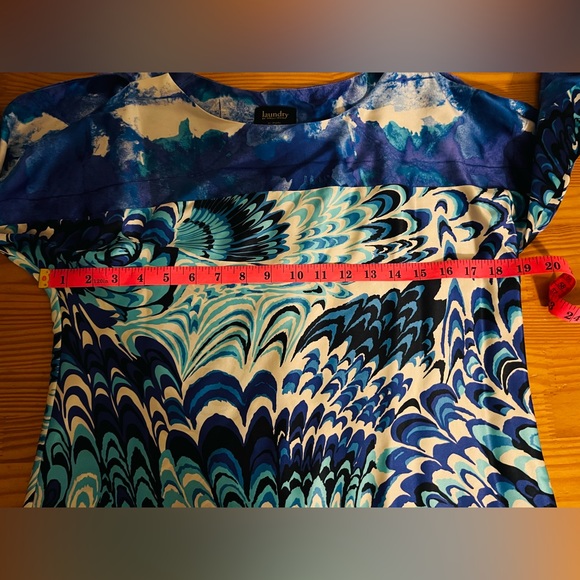 100% Blue White Silk Dress Laundry by Shelli Sega Long Slit Sleeves Smal - Picture 5 of 9